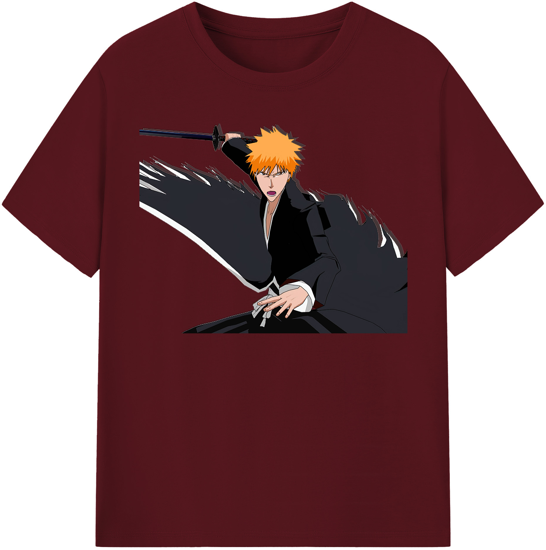（画像用） ブリーチ 黒崎一護（くろさき いちご）BLEACH Kurosaki Ichigo 綿100％半袖Tシャツ（フロントプリント）